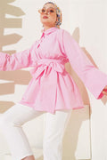 Self-Belted Front Gathered Tunic Pink