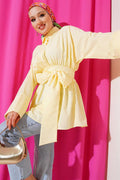 Self-Belted, Pleated Front Tunic, Yellow
