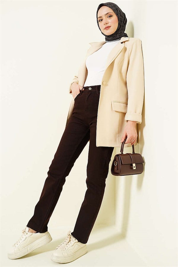 Cut Out Skinny Lycra Denim Jeans, Brown