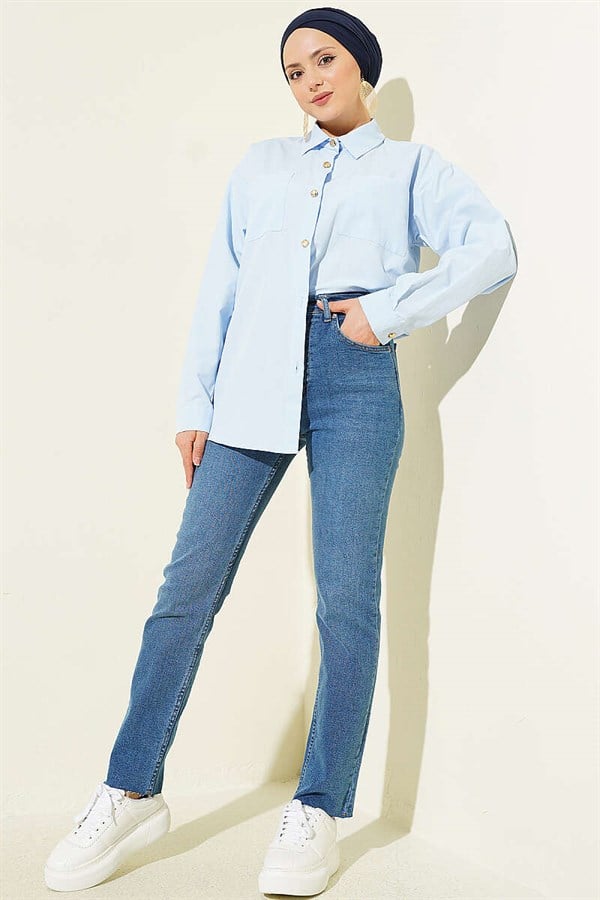 Cut Out Slim Fit Lycra Denim Jeans Blue