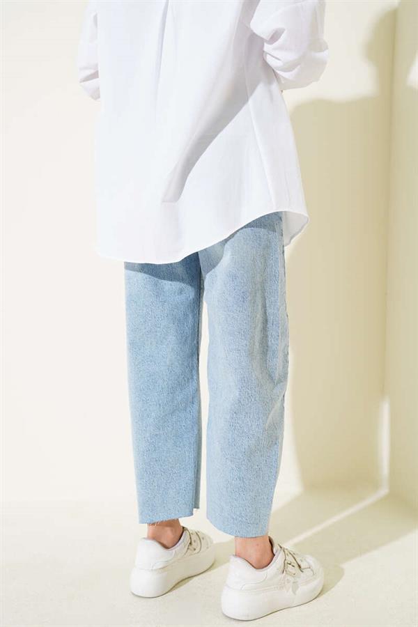 Baggy Fit Jeans with Cut Legs Light Snow