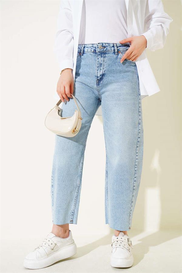 Baggy Fit Jeans with Cut Legs Light Snow
