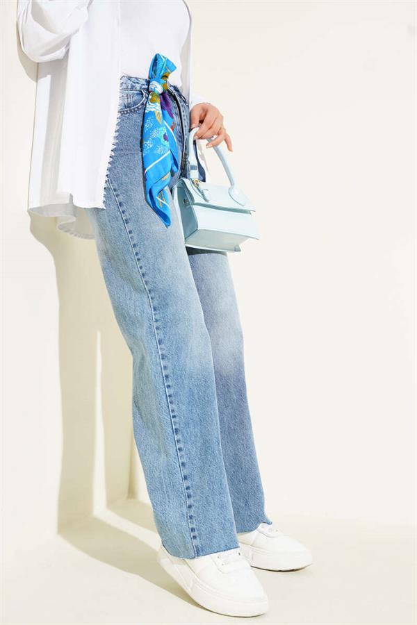 Cut Leg Casual Jeans Light Blue Snow