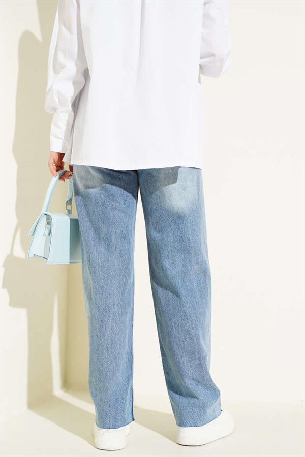 Cut Leg Casual Jeans Light Blue Snow