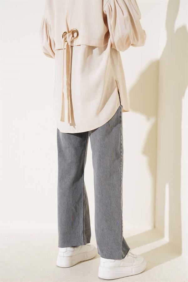 Cut Leg Casual Jeans Grey Snow