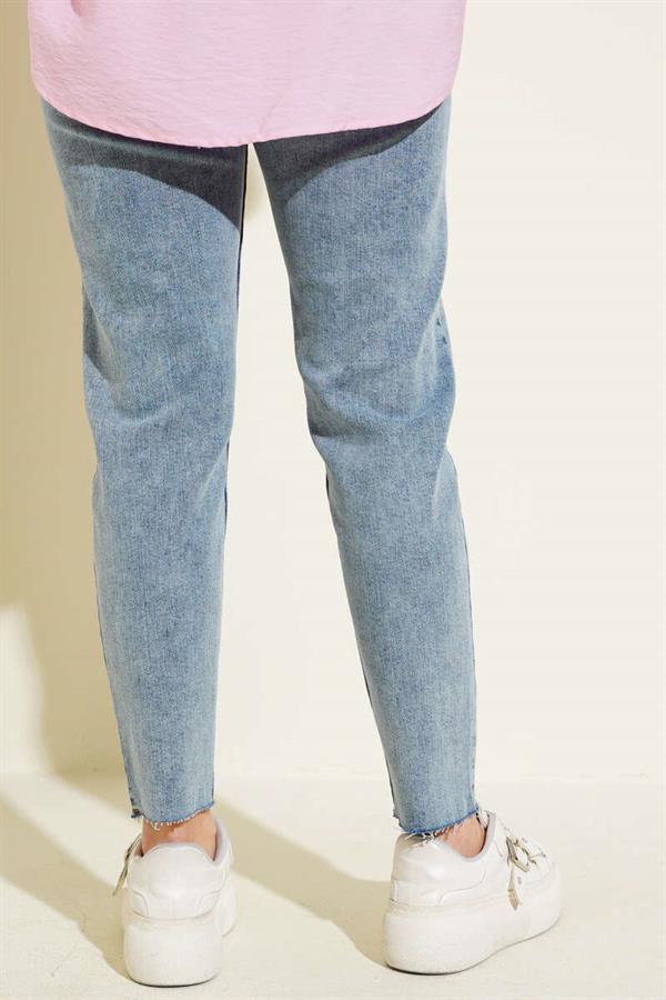 Cut Leg Distressed Mom Jeans Trousers Snow Wash