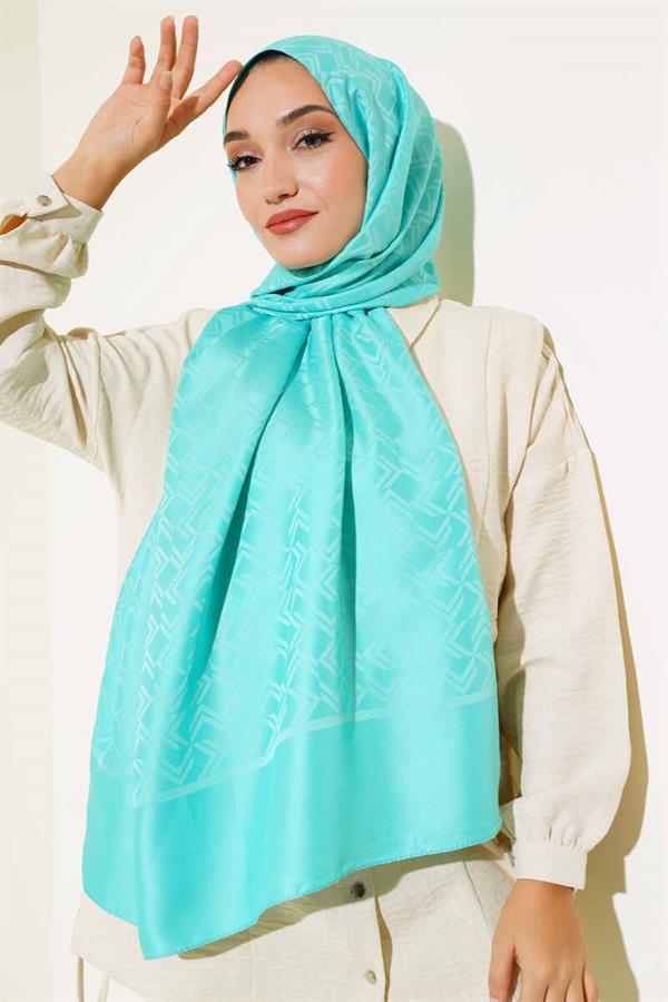 Intersection Pattern Jacquard Shawl Turquoise -118