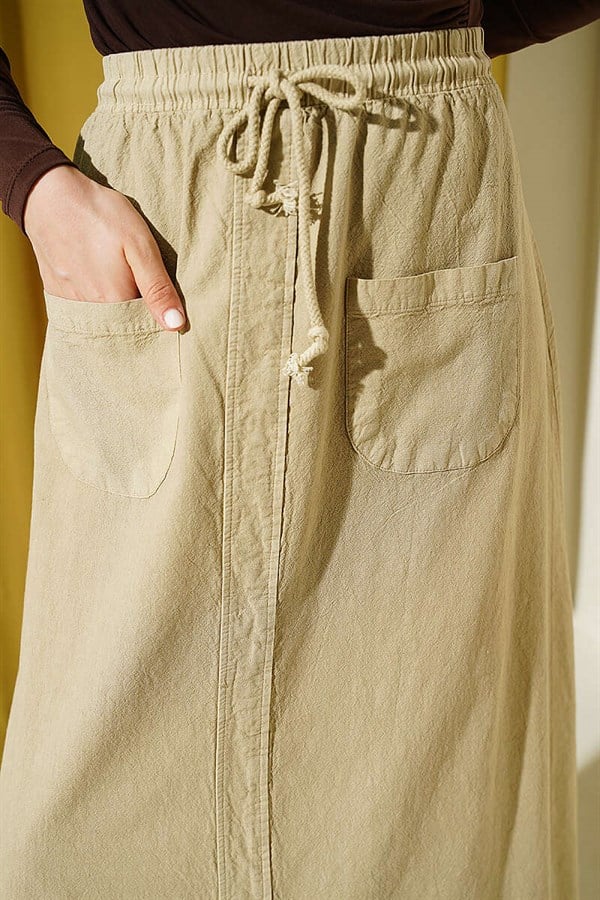 Linen Double Pocket Skirt, Beige