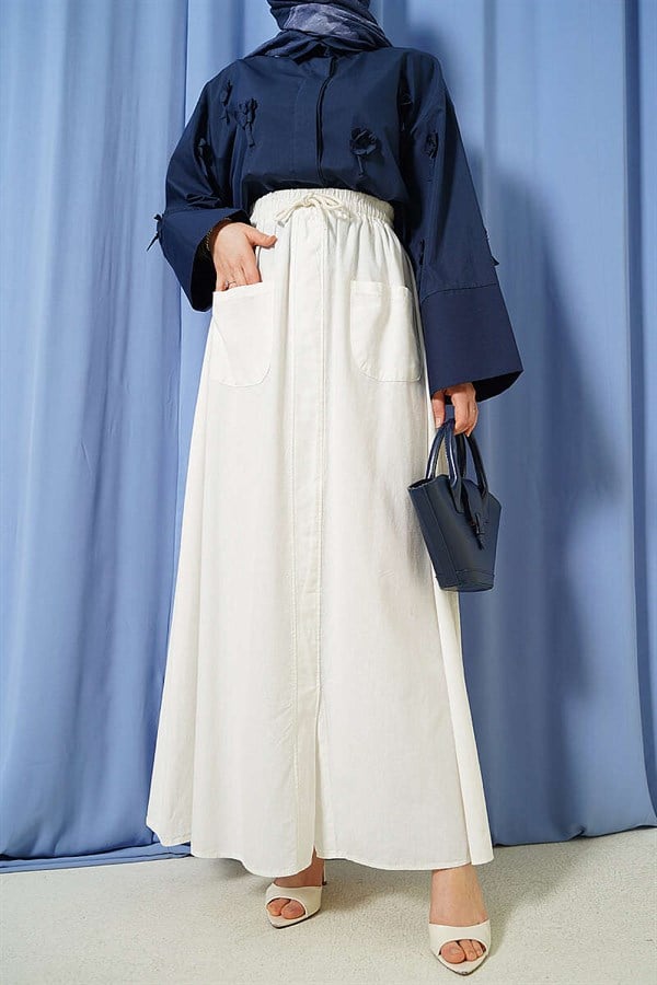 Linen Double Pocket Skirt, Ecru