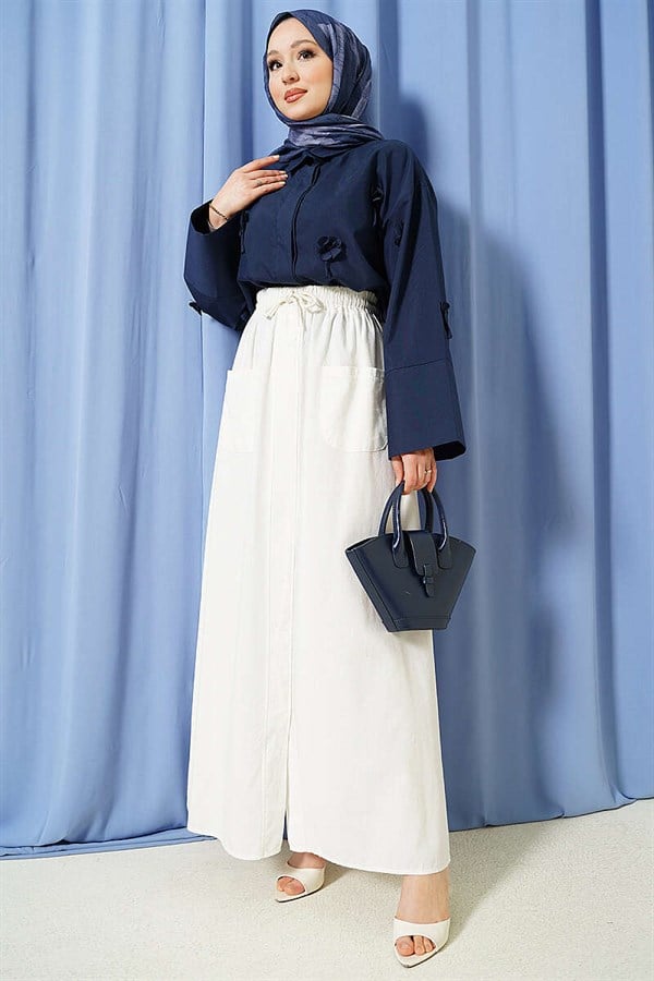Linen Double Pocket Skirt, Ecru