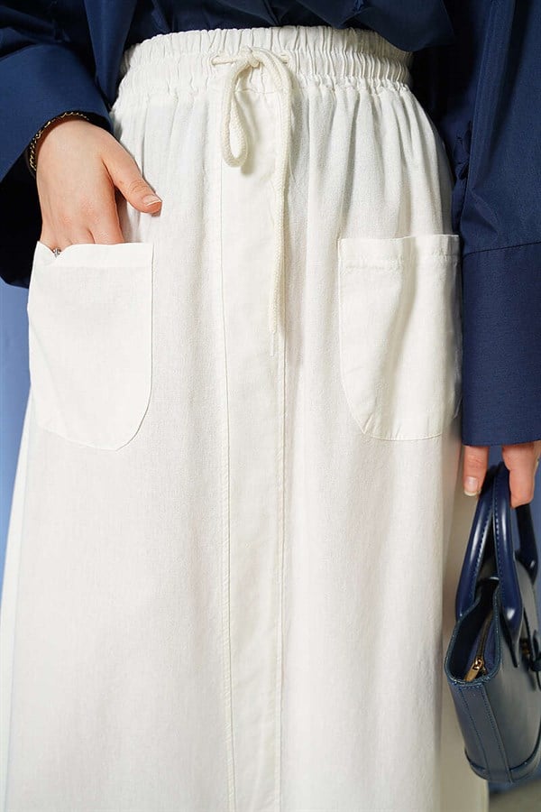 Linen Double Pocket Skirt, Ecru
