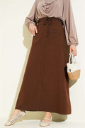 Linen Double Pocket Skirt, Brown