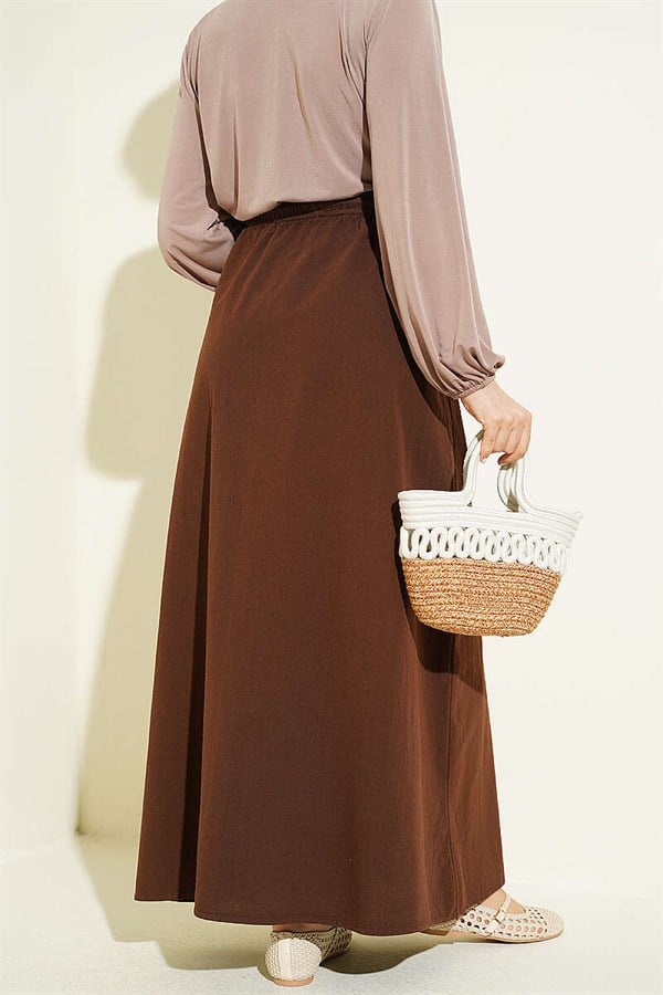 Linen Double Pocket Skirt, Brown