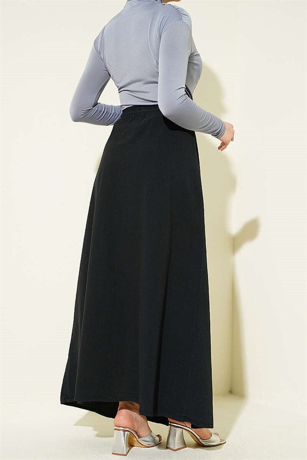 Linen Double Pocket Skirt Black