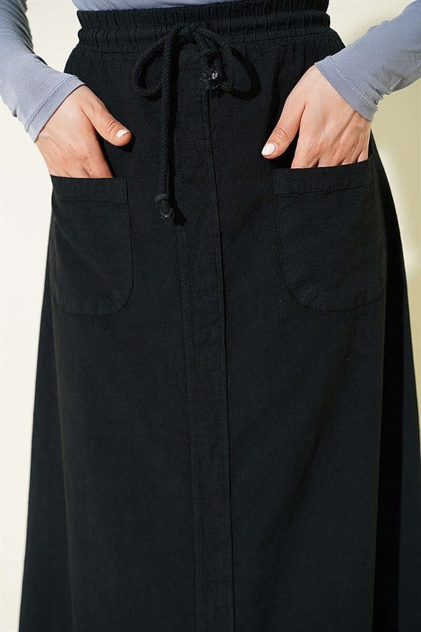 Linen Double Pocket Skirt Black