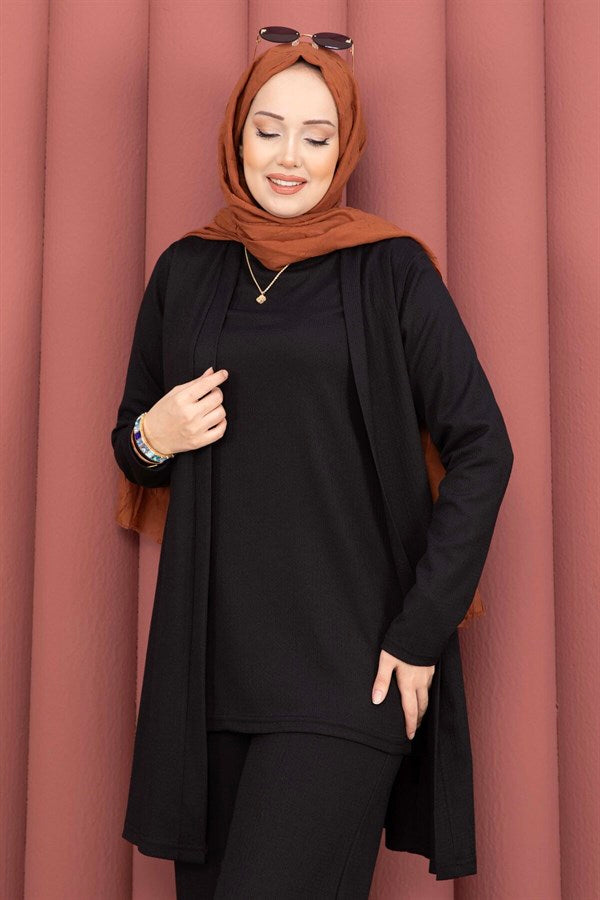 Kimono-Style Hijab 3 Piece Set, Black