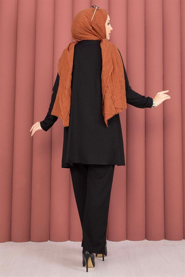 Kimono-Style Hijab 3 Piece Set, Black