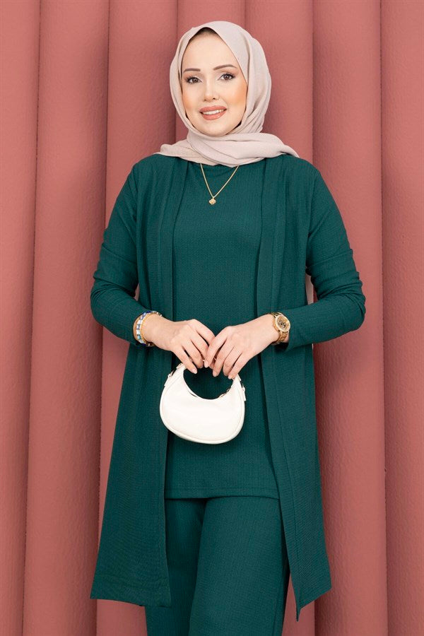 Kimono Hijab 3 Piece Set, Emerald