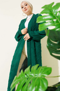 Cherry Embossed Long Knit Cardigan Emerald