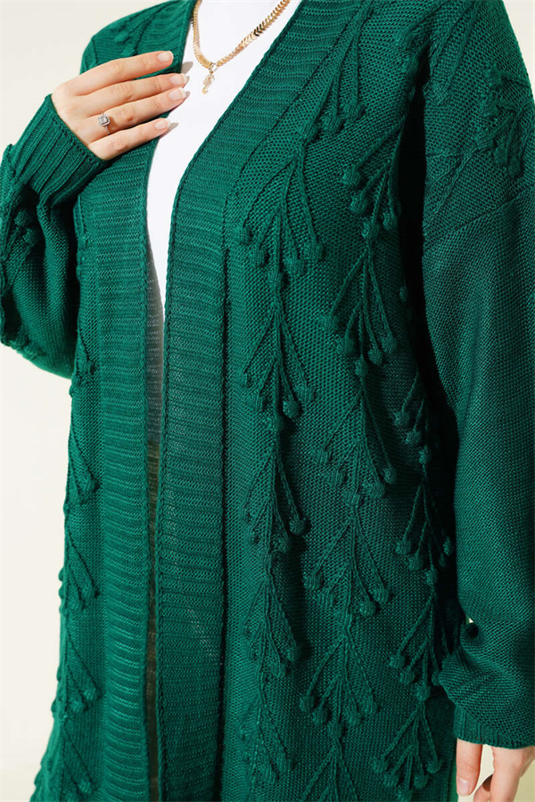 Cherry Embossed Long Knit Cardigan Emerald