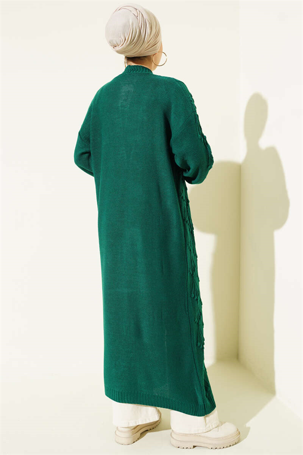 Cherry Embossed Long Knit Cardigan Emerald