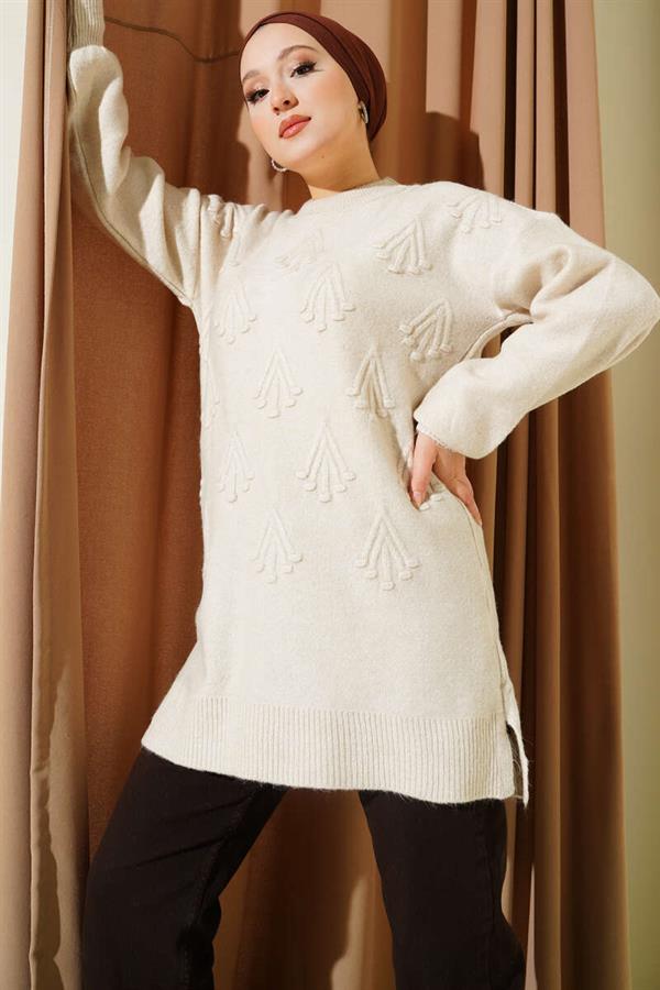 Cherry Bunch Embossed Soft Knit Tunic Stone