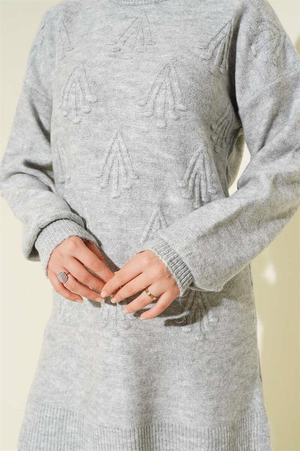 Cherry Bunch Embossed Soft Knit Tunic Gray
