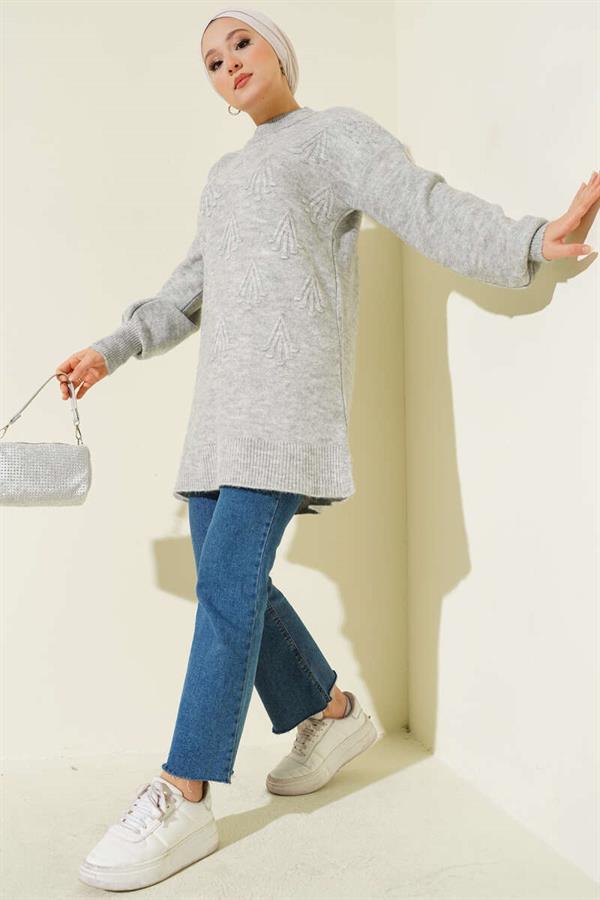 Cherry Bunch Embossed Soft Knit Tunic Gray