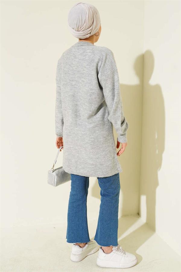 Cherry Bunch Embossed Soft Knit Tunic Gray