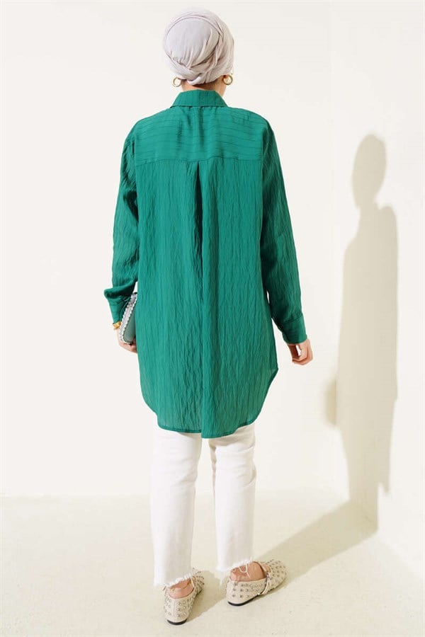 Wrinkled Striped Shirt Green
