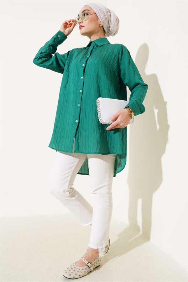 Wrinkled Striped Shirt Green