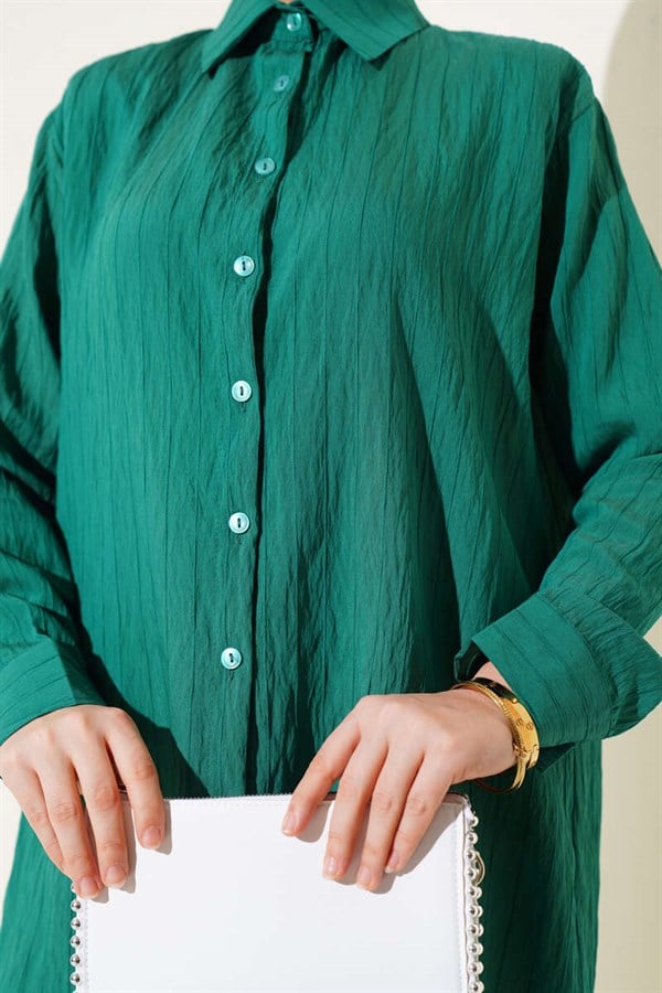 Wrinkled Striped Shirt Green