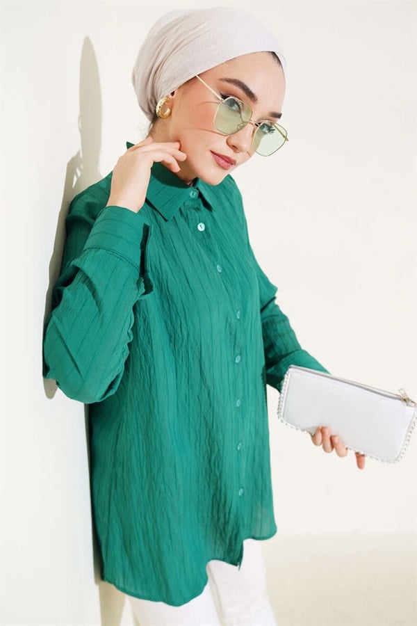 Wrinkled Striped Shirt Green