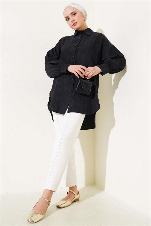 Wrinkled Textured Basic Shirt Black