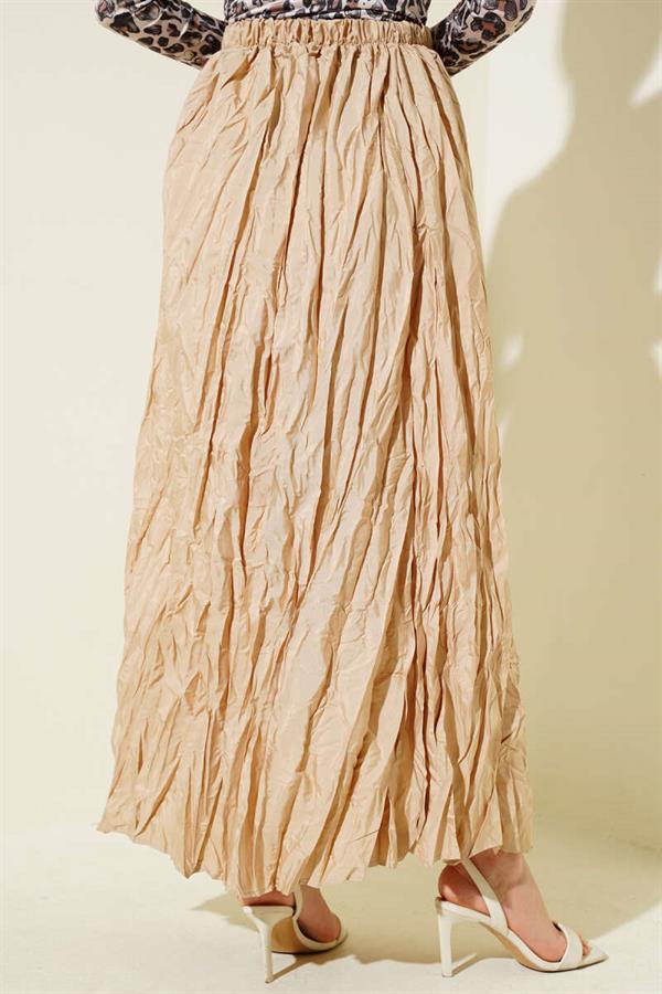 Crinkle Pleated Skirt Beige