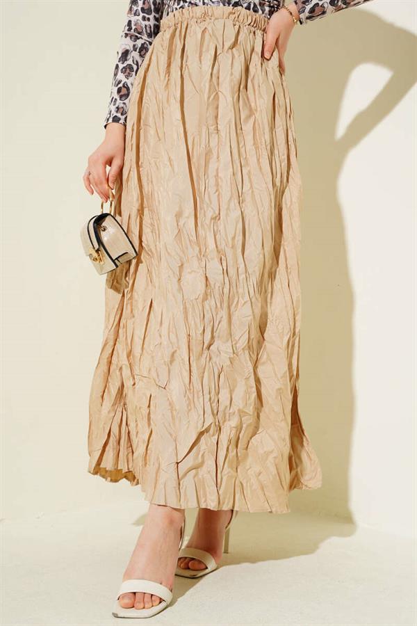 Crinkle Pleated Skirt Beige