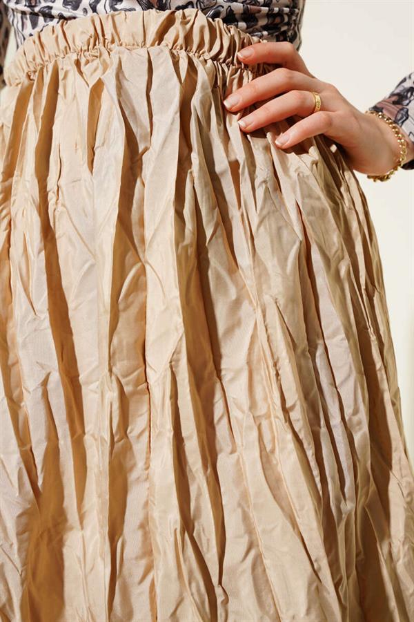 Crinkle Pleated Skirt Beige