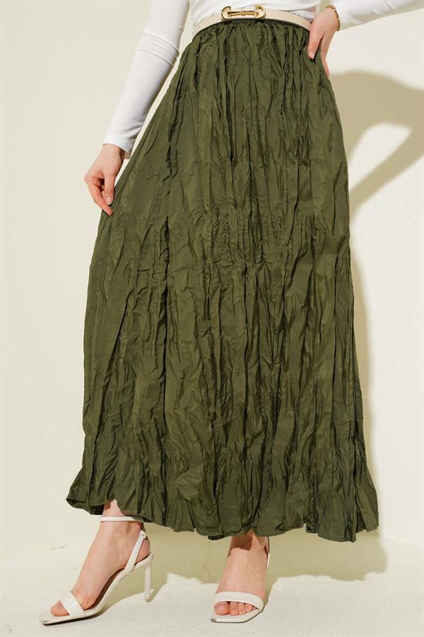 Crinkle Pleated Skirt Khaki