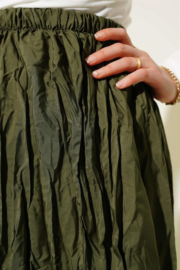 Crinkle Pleated Skirt Khaki