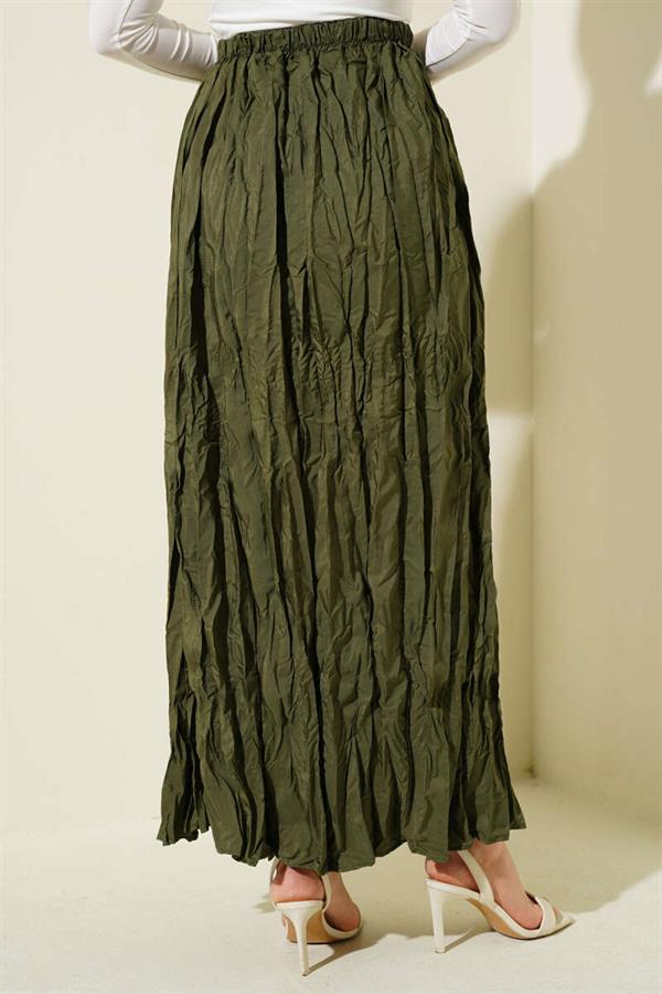Crinkle Pleated Skirt Khaki