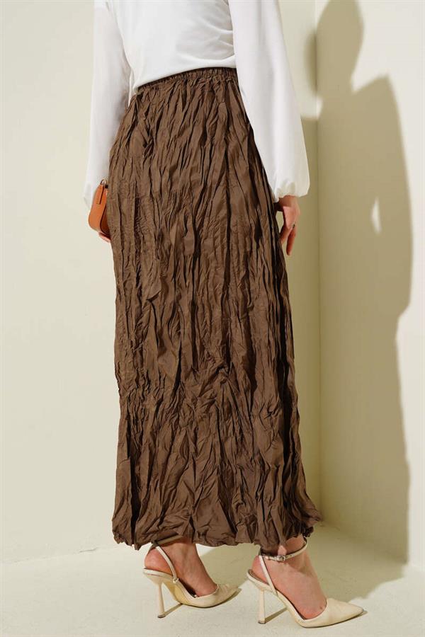Crinkle Pleated Skirt Tan