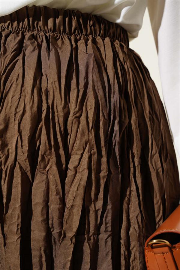 Crinkle Pleated Skirt Tan