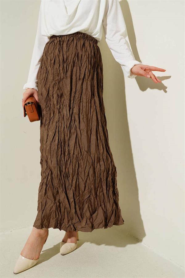 Crinkle Pleated Skirt Tan