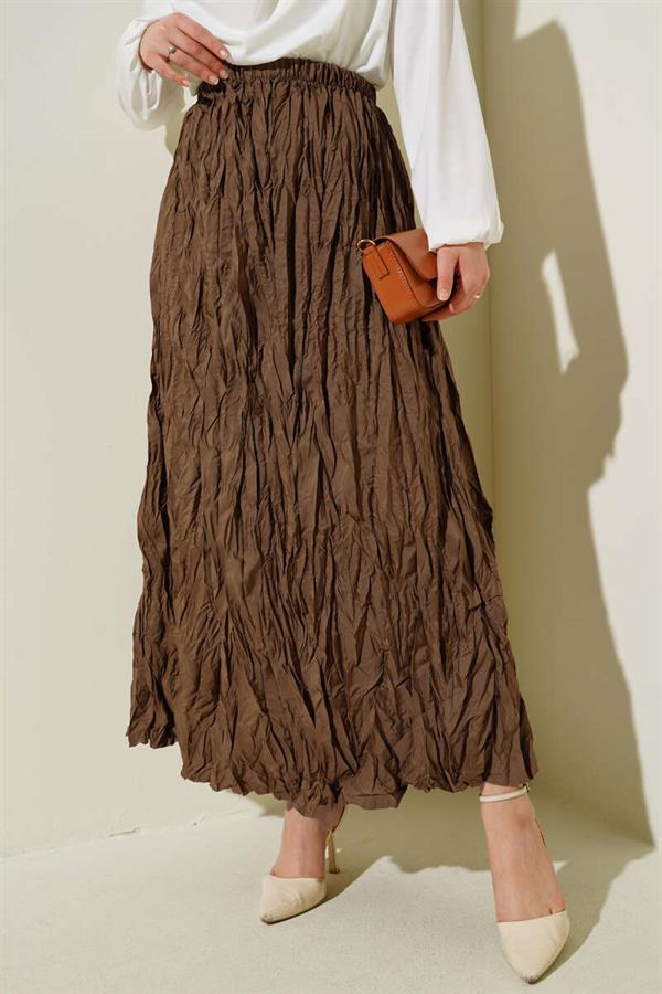 Crinkle Pleated Skirt Tan