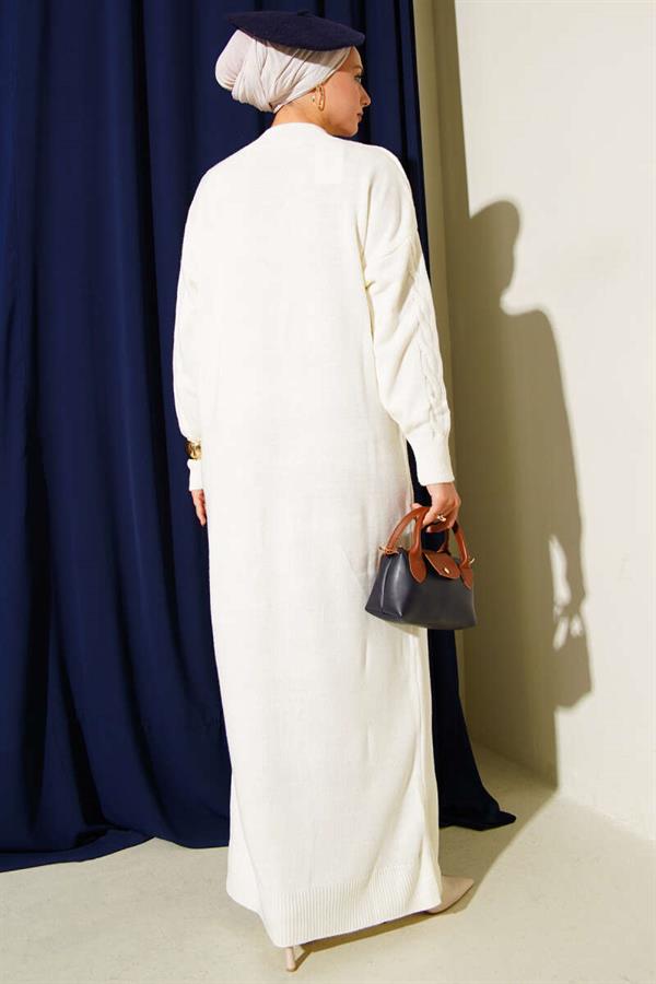 Curly Knitted Sweater Dress in Ecru
