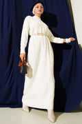 Curly Knitted Sweater Dress in Ecru