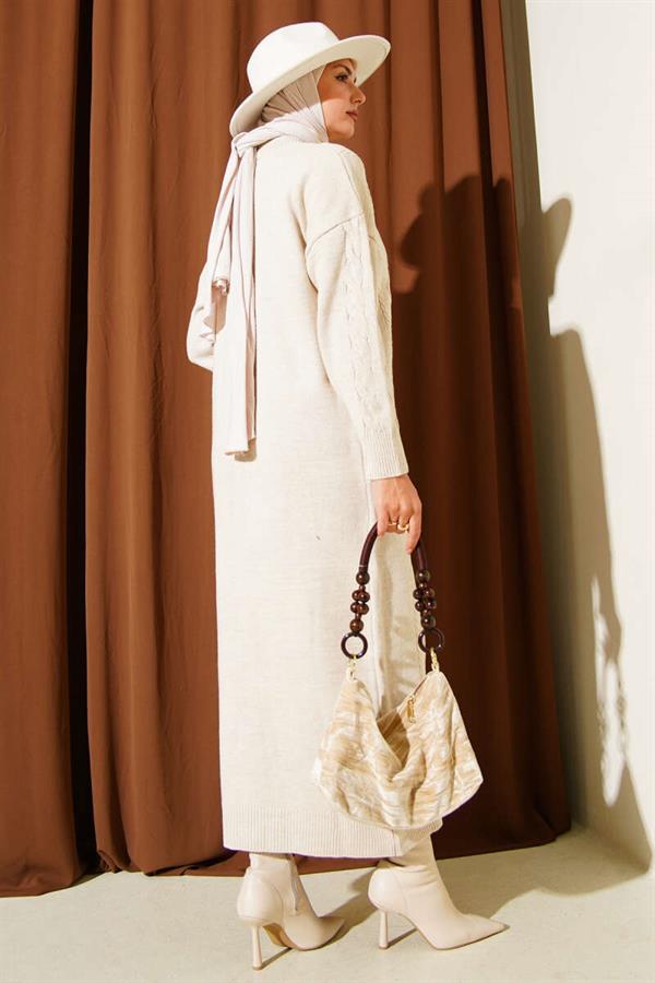 Curved Knitted Sweater Dress Stone