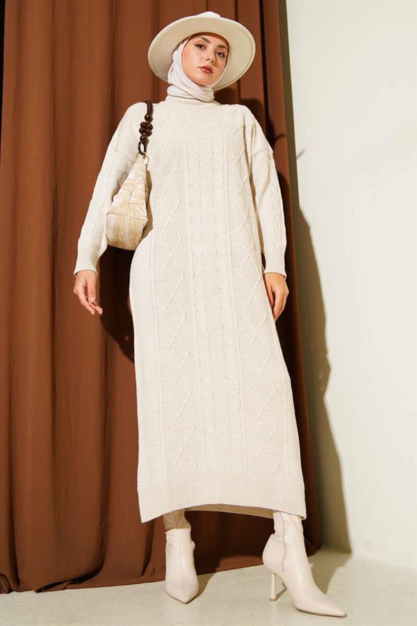Curved Knitted Sweater Dress Stone