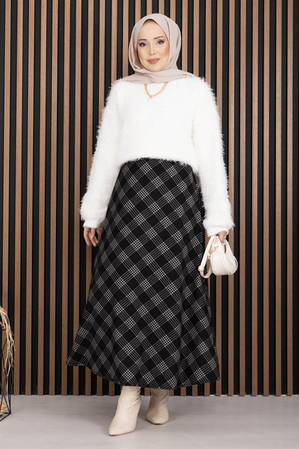 Classic Plaid Pattern Scuba Skirt Black