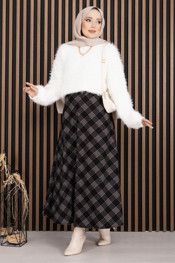 Classic Plaid Pattern Scuba Skirt Black